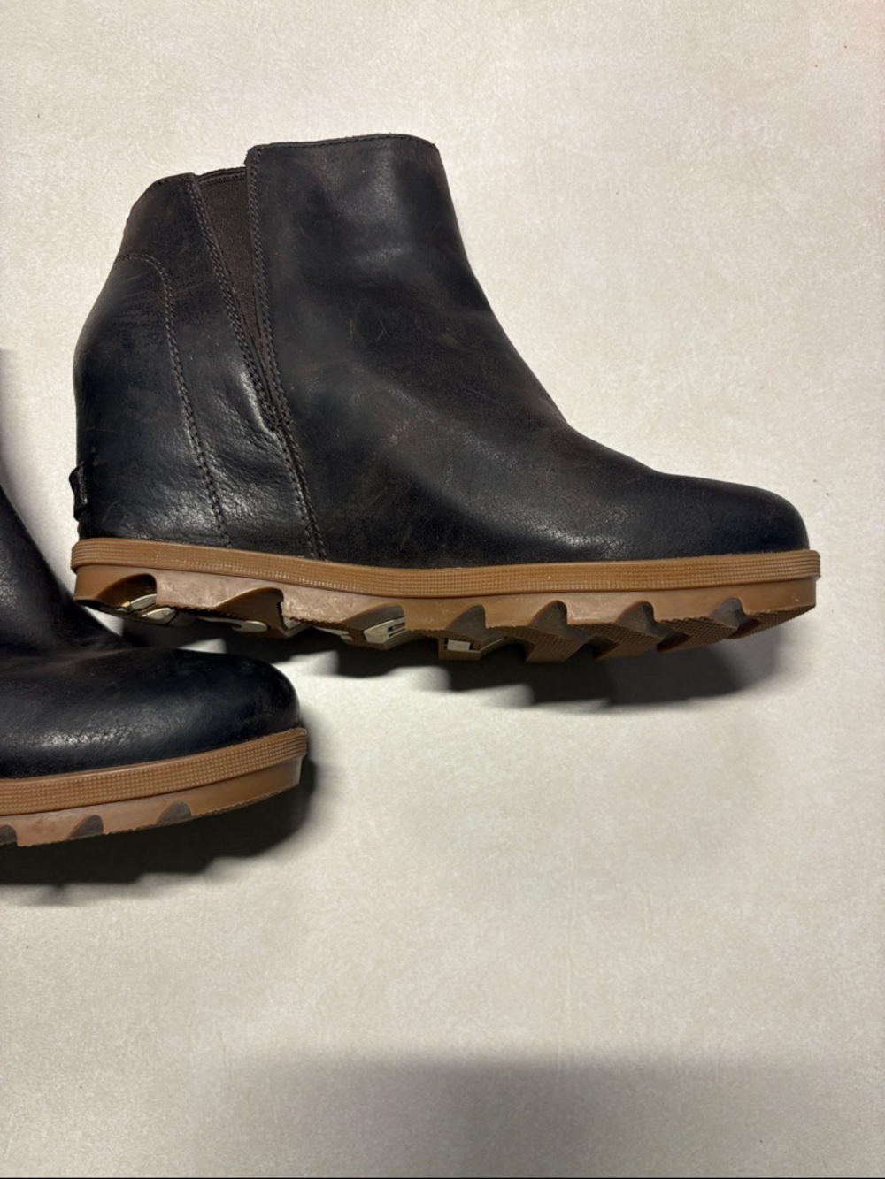Sorel Chocolate Leather Ankle Booties with Tan Lug Sole - Picture 6 of 8